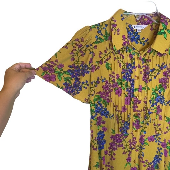 Nanette Lepore Yellow Floral Button Front Lightweight Cottagecore Spring Dress 6 - Picture 7 of 9
